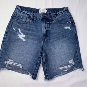 Bohme Denim Shorts Women's Size 27 Blue Distressed Ripped‎ Raw Hem High Rise